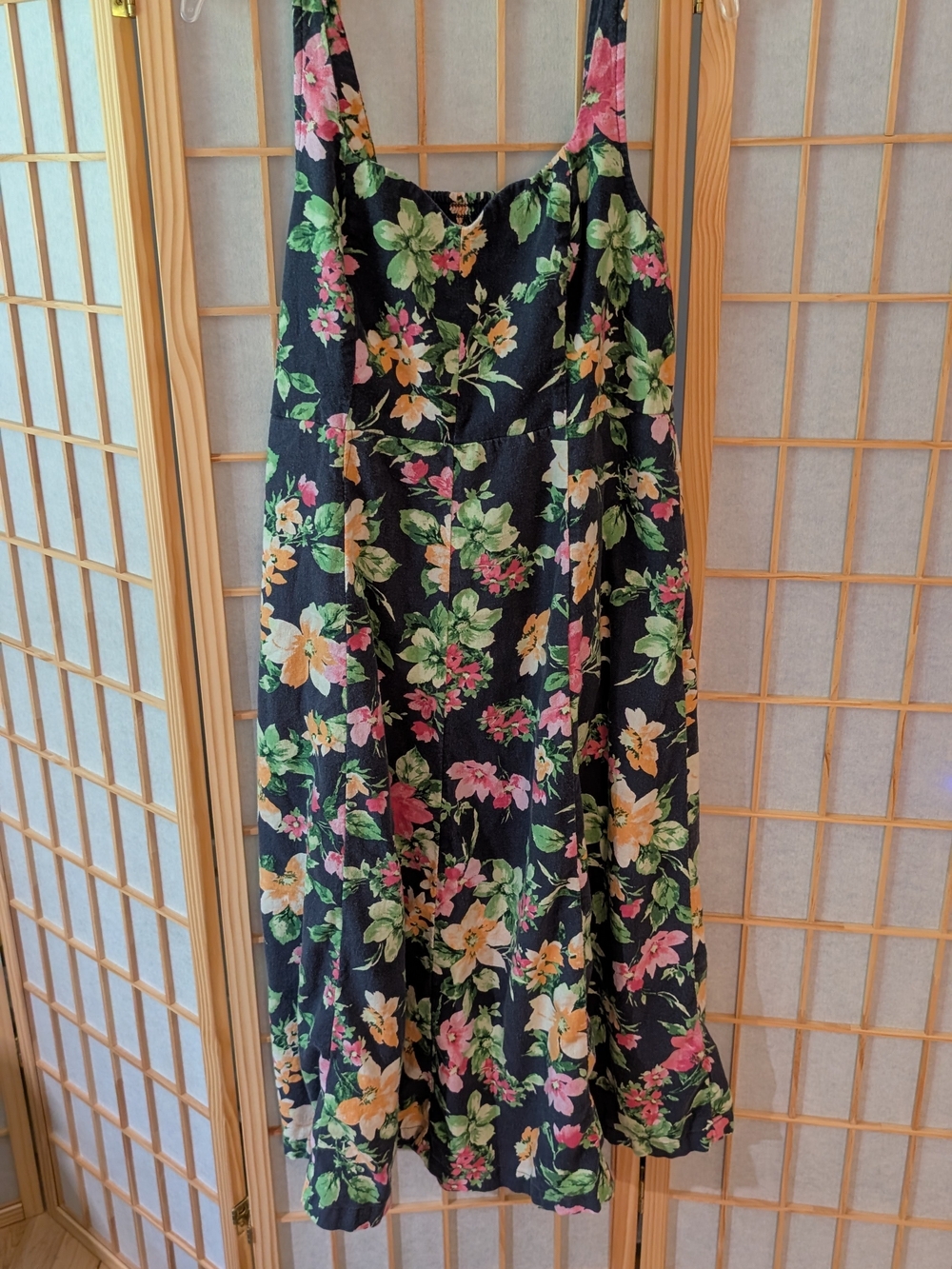 Old Navy Linen Blend Fit And Flare Floral Midi Dress Large